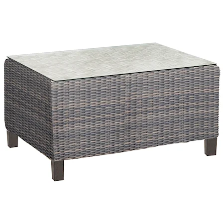 Woven Rectangular Outdoor Coffee Table with Glass Top